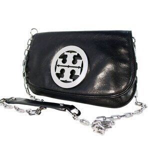 TORY BURCH Big Logo Silver Chain Link Convertible Crossbody/Clutch Bag